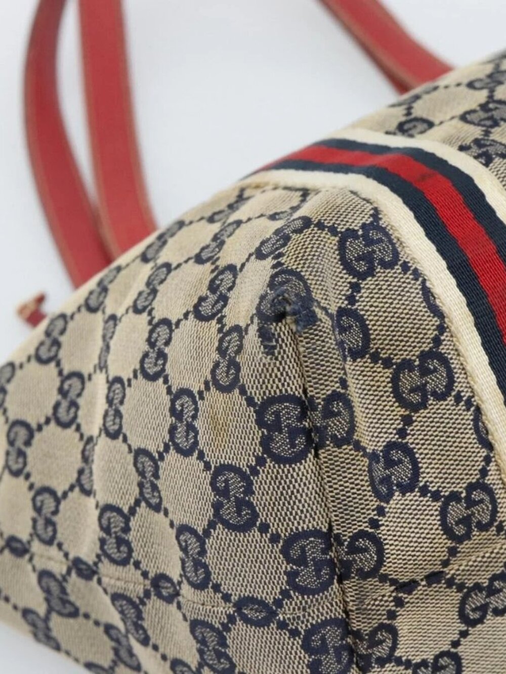 GUCCI GG Canvas Sherry Line Tote Bag Navy Gold 137396 Auth 183069 - Picture 11 of 16